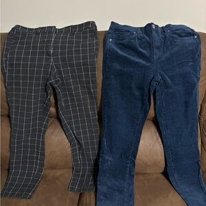 Loft Black Checkered and Navy Blue velvet skinny pants. Women’s size 6.